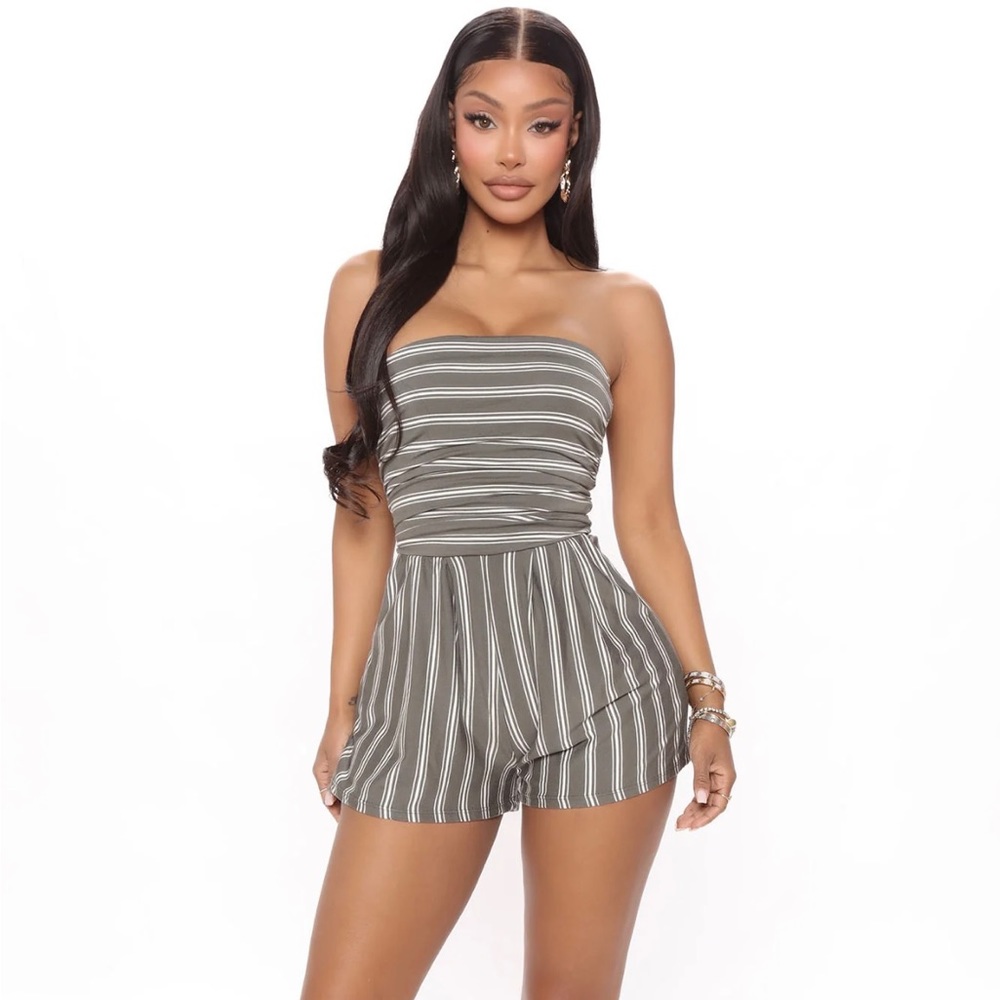 Olive striped romper